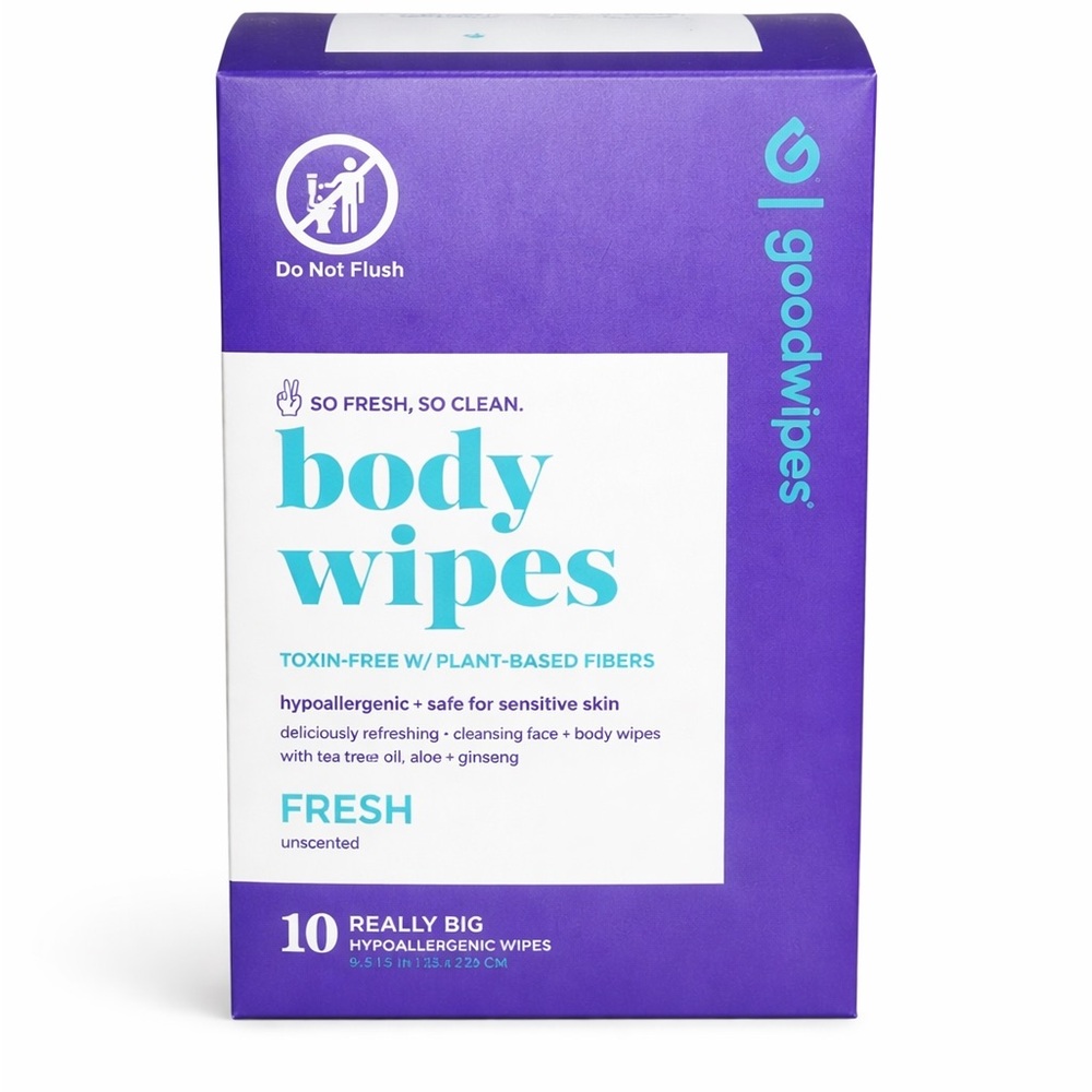Goodwipes Body Wipes Fresh Unscented 10 Pack Plant Based Hypoallergenic Wipes